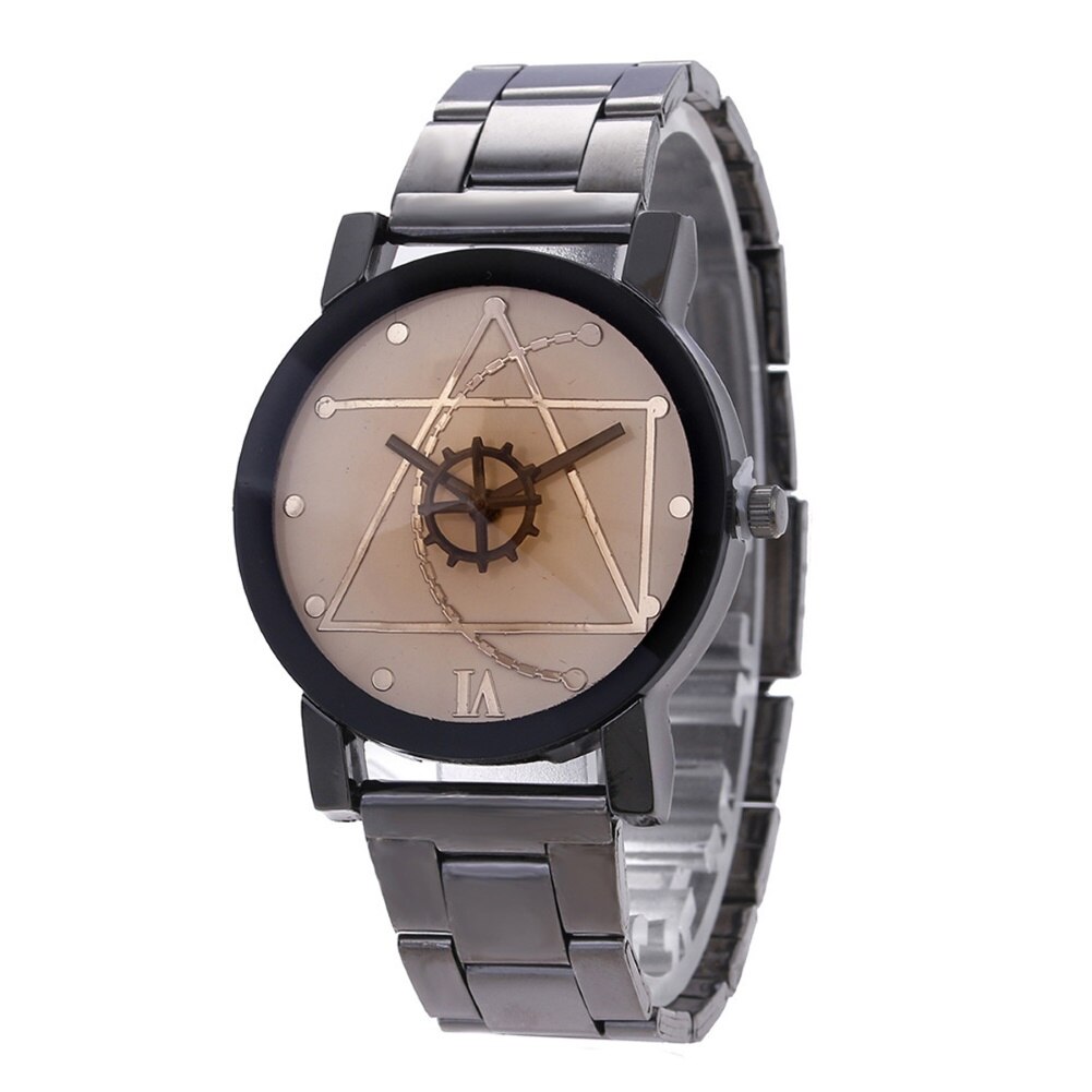 Uitverkoop! heren dames lovers gear ronde wijzerplaat roestvrijstalen band analoog quartz polshorloge: Mannen b