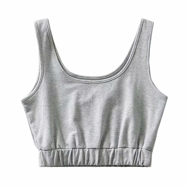 Tangada kvinder grå tank crop top ærmeløs rygløse korte bluser skjorter kvindelige afslappede solide toppe  tm1: S