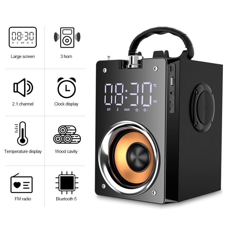 T3 Big Power Outdoor Portable Bluetooth Speaker Wireless Subwoofer Boombox Column Sound Music Center Support LED Display FM AUX