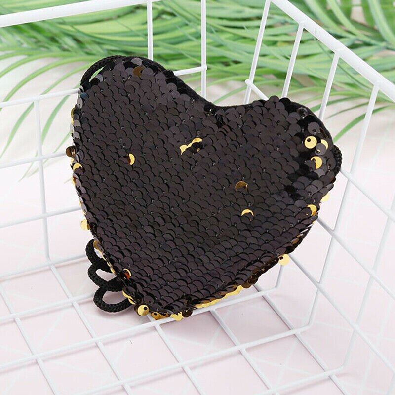Moda lantejoulas coração crianças bolsa de ombro moeda do bebê meninas bolsa mini mensageiro bolsa pequena moeda bolsas: Black
