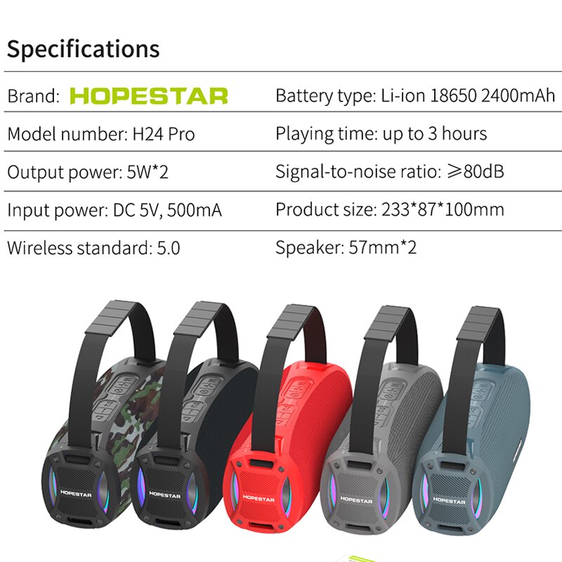 Hopestar H24PRO Bluetooth Speaker Draadloze Draagbare Outdoor Waterdichte Luidspreker Hifi Pc Subwoofer Fm Radio