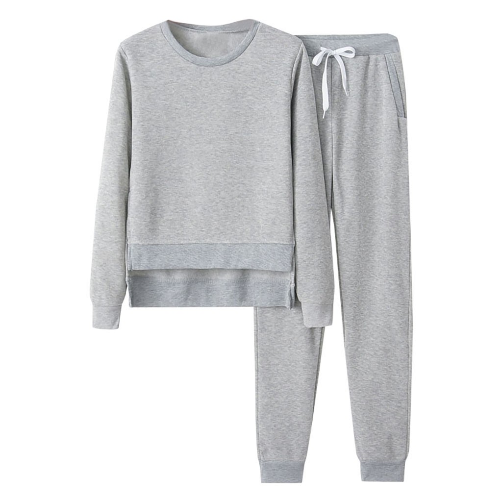 Women's 2-Piece Tracksuit Set - Casual Sport Sweater & Pants - Solid Pattern
