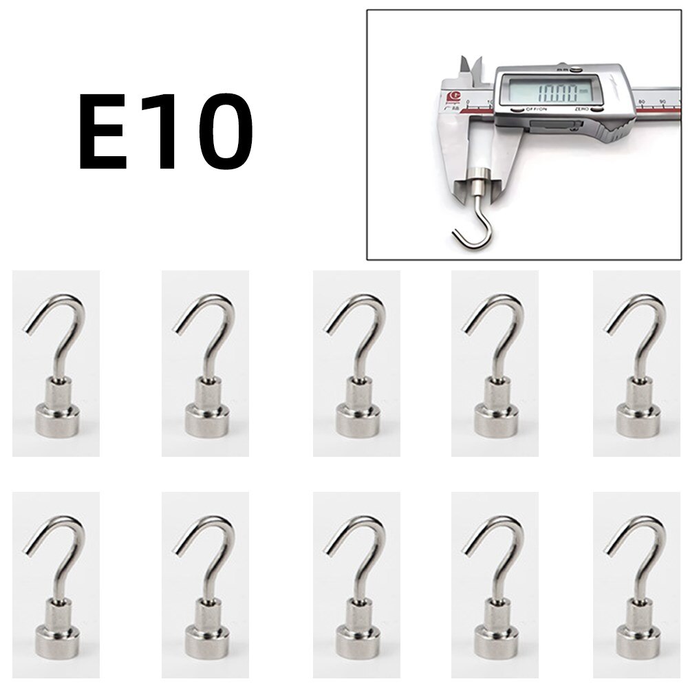 Powerful Neodymium Magnet Hook Key Holder Magnetic Hooks Coat Wall Hanging Hanger Magnetic Base Home Storage Organization: E10 X 10