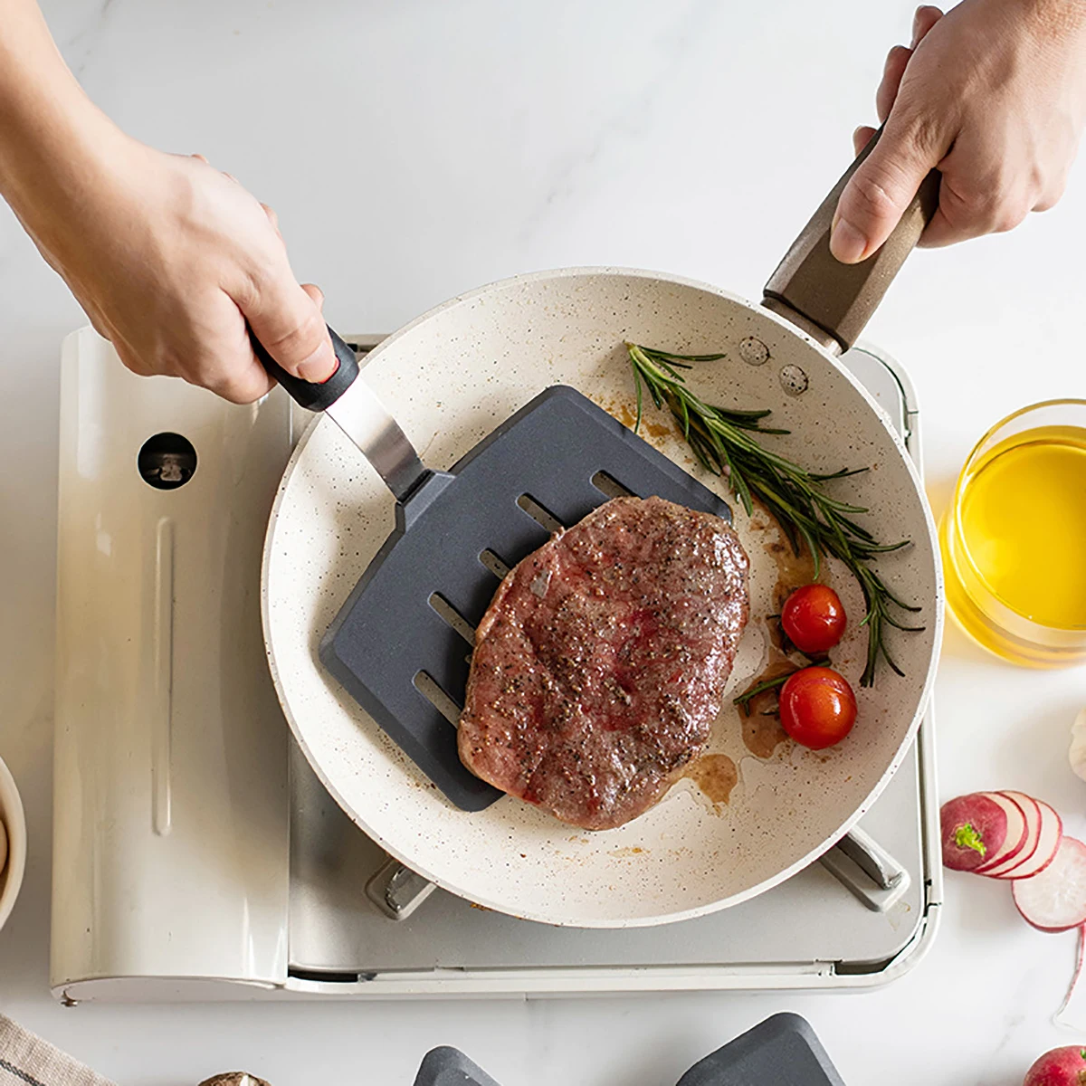 Gebakken Vis Steak Spatel Koken Gereedschap Set Roestvrij Staal Siliconen Kookgerei Frituren Schop Lekkende Schop Keukengerei Set