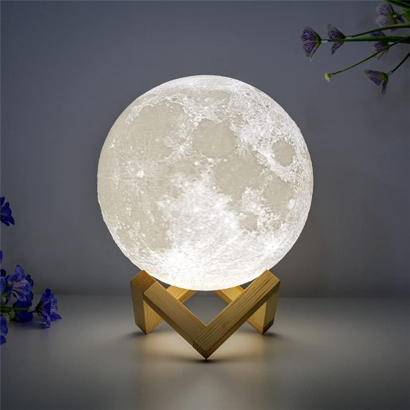 lámpara de Luna recargable con impresión 3D, luz LED nocturna, Interruptor táctil , luz de luna para decoración de dormitorio, de cumpleaños