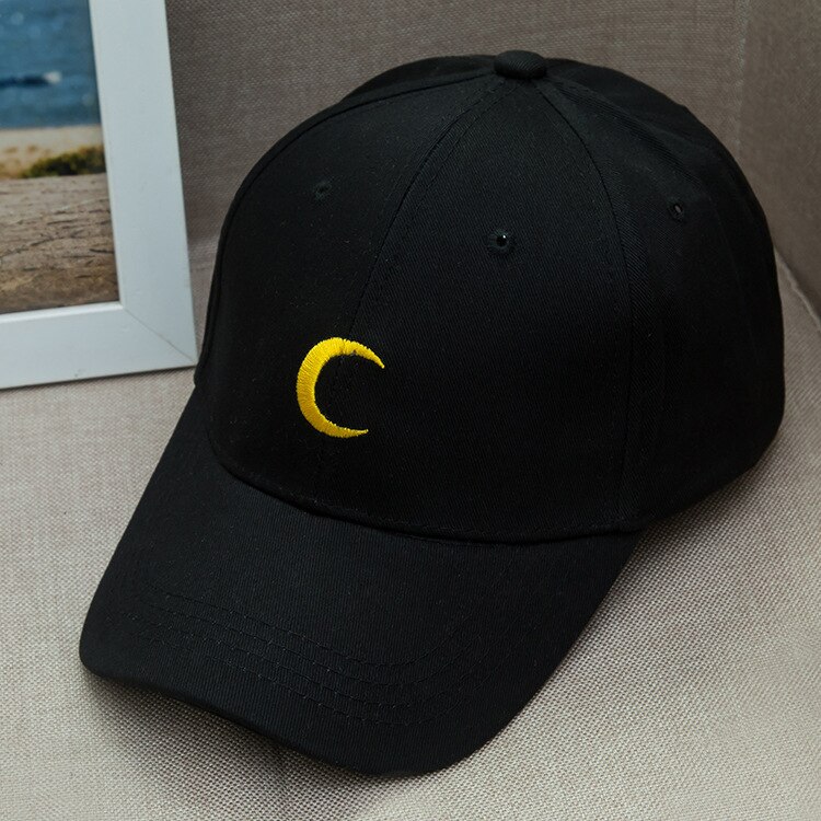 marin lune croissant papa chapeau brodé casquette de baseball Harajuku douce soeur lune gros snapback casquettes soleil chapeau amoureux: Black