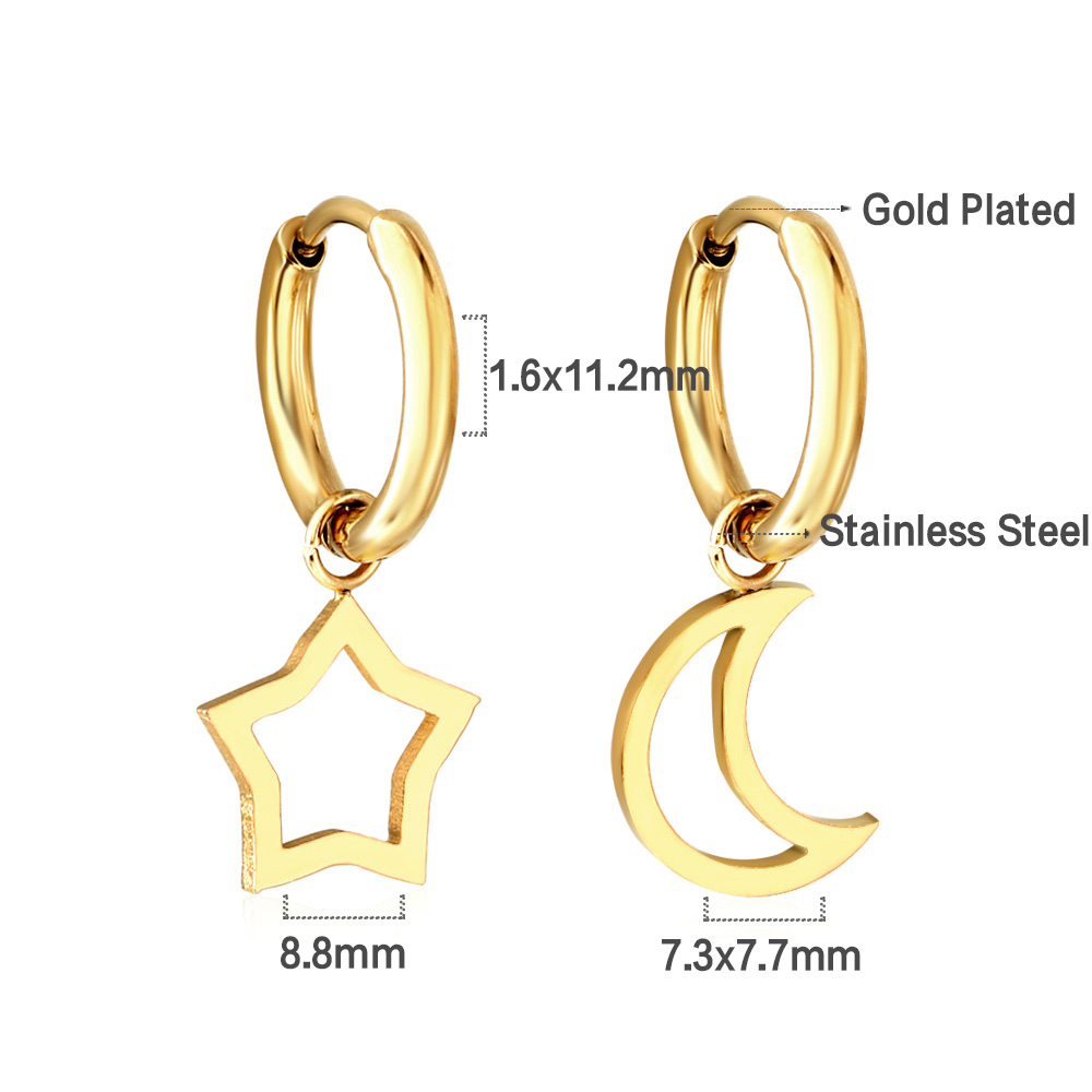Pendientes de aro colgantes con dije geométrico Simple de lujo para mujer y hombre, Huggies de acero inoxidable con corazón, estrella, Luna, Cruz: Color dorado