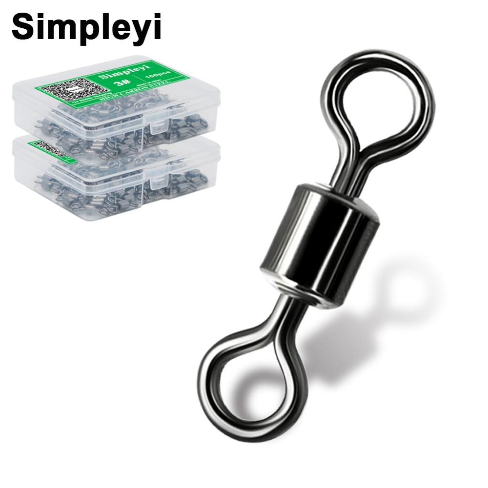 50-100pcs/box Fishing Swivel Sizes Solid Connector Ball Bearing Snap Fishing Swivels Rolling Stainless Steel Beads Fish Tackle