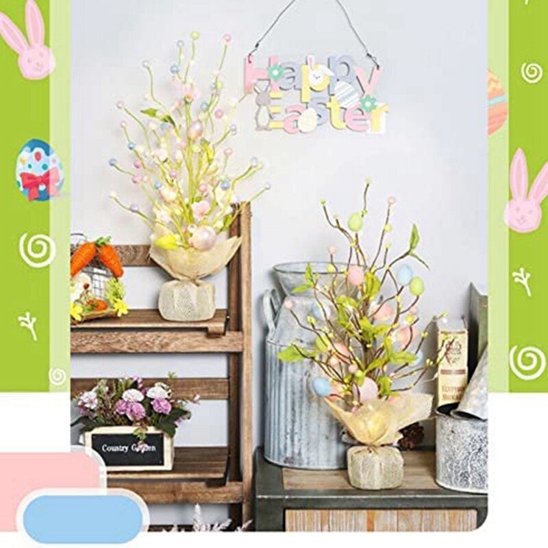 Table Easter Tree Artificial Tree With LED Light And Egg Artificial Bonsai Tree Desk Tree Lamp Night Light For Easter