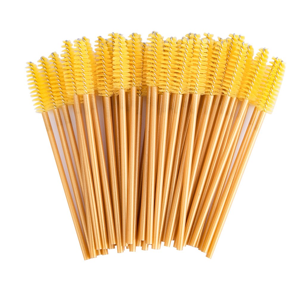 100 unids/pack nueva buena desechable pestañas maquillaje para pestañas cepillo Mini varitas de rímel de pincel para maquillaje herramienta de maquillaje: Yellow Golden
