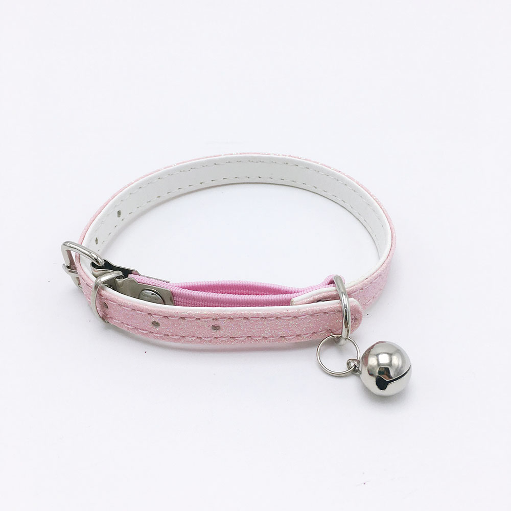Bonzerpet – collier réglable en forme de cloche pour chat, rose, 1.0cm, en PU, adapté aux petits chiens et chiots