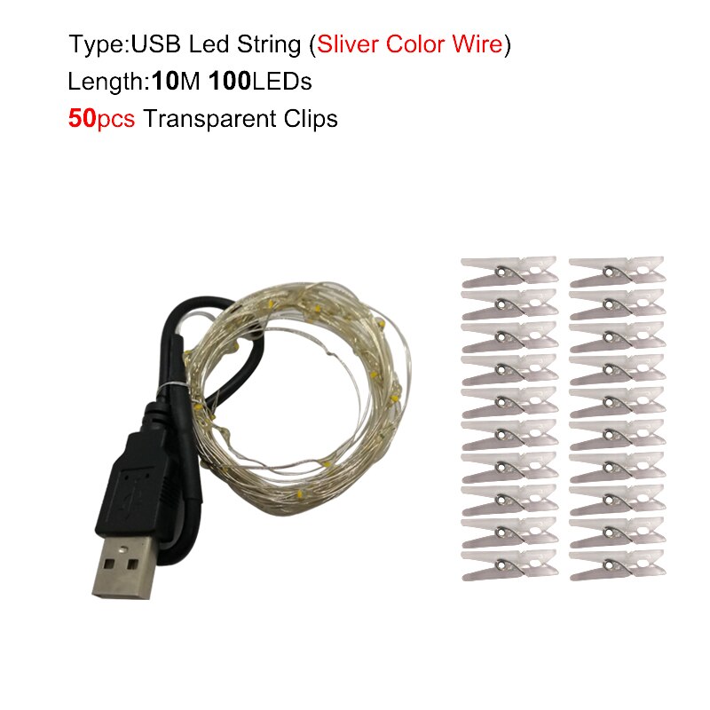 2M/5M/10M USB LED Lichterkette draussen Girlande für Foto Zauberstab Dekor Gebühr Clips lichter Kette Batteriebetriebene Weihnachtsbeleuchtung: Grün / 13W