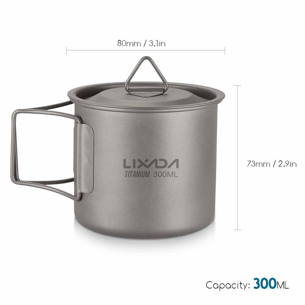 Lixada Titanium Cup Camping Verwarming Mok Servies Lichtgewicht Outdoor Survival Koken Apparatuur Wandelen Kookgerei Picknick Gebruiksvoorwerpen: 300ml
