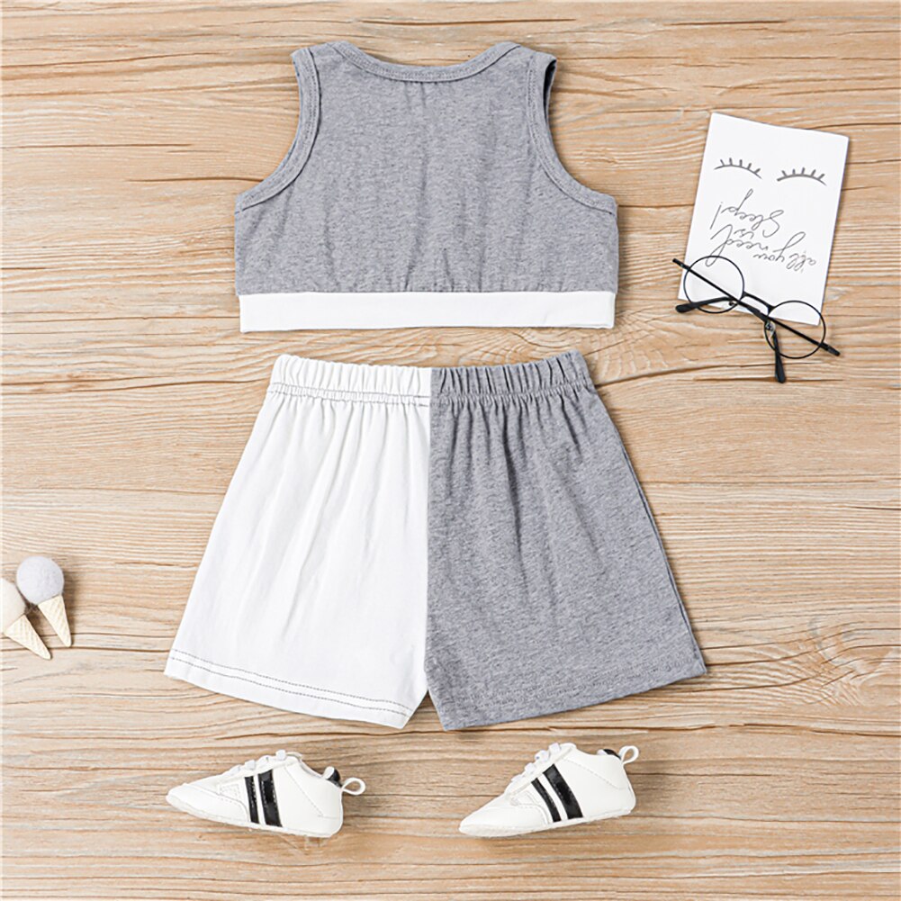 Meisje Vest En Shorts Pak Mode Kleur-Blok Cropped Tops En Boog Elastische Korte Broek 1-6T