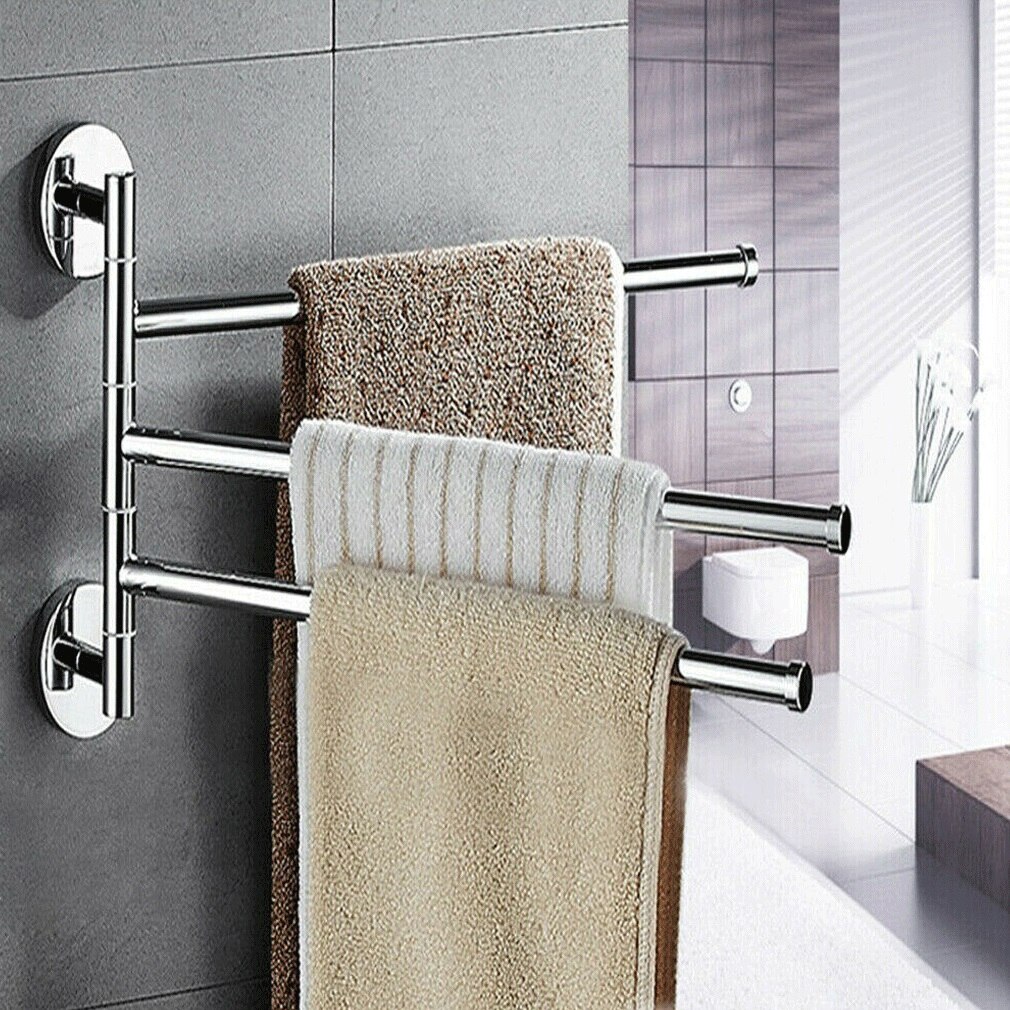 1PC Wall-Mounted Stainless Steel Swivel Bars Bathroom Towel Rack Hanger Holder Organizer