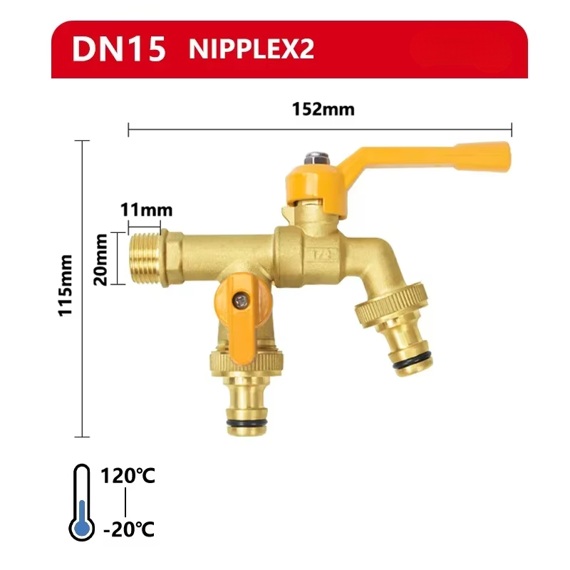TMOK Outdoor Garden Brass Water Faucet Tap Anti-Freeze Bibcocks with Hose Connector Dual Outlet for Washing Machine: Burgundy