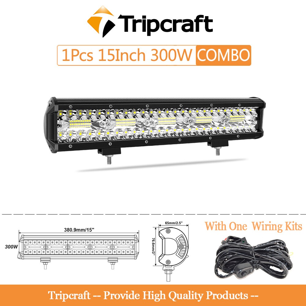 Tripcraft 3 rzędy listwa LED 4 - 28 Cal listwa świetlna LED LED światło robocze do ciągnika samochodowego łódź OffRoad 4x4 ciężarówka SUV ATV jazda 12V 24V: 1pcs 15in with wire