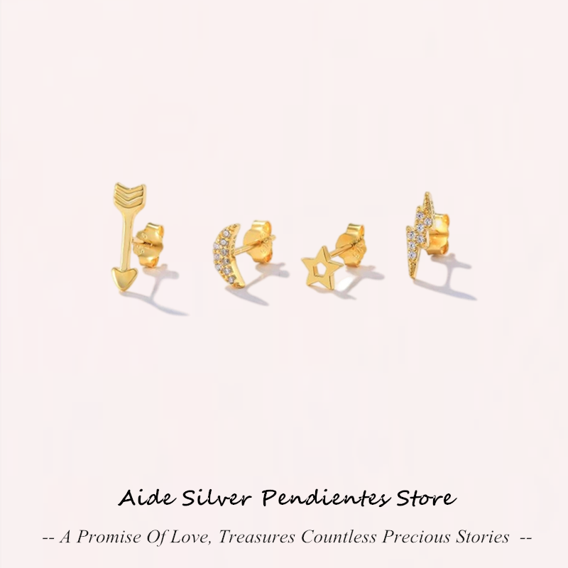 Aide 4Pcs Star Moon Mini Stud Oorbellen 925 Sterling Zilver Zirconia Piercing Oorbellen Voor Vrouwen Pendientes Plata 925