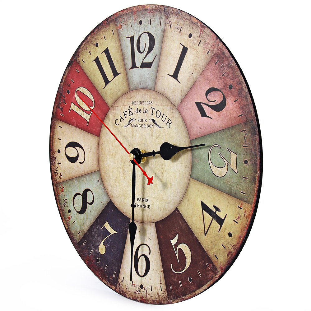Round Vintage France Paris Colourful French Country Tuscan Style Paris Wood Wall Clock Watch
