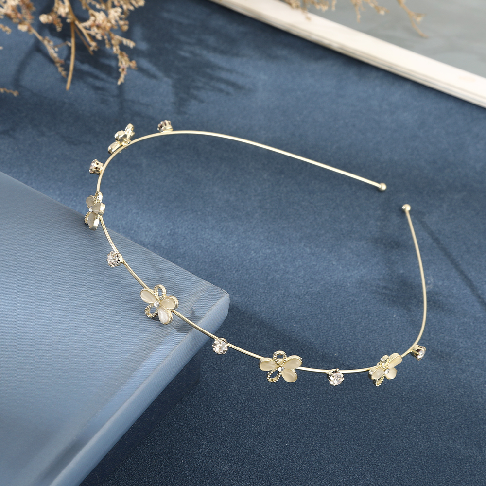 AWAYTR-Diadema con aro para el pelo para mujer, diadema deportiva ondulada, diadema de flores, diademas de cristal, accesorios para el cabello de aleación dorada para niña: Gris