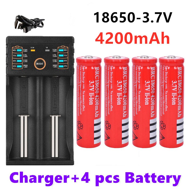 Originale 18650 batterier 3,7v 4200 mah wiederaufladbare liion batterie für led taschenlampe batery litio batteri + usb ladegerät