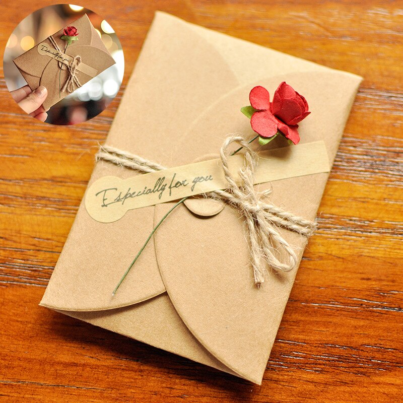 Retro Small Kraft Paper Invitation Greeting Card With Envelope DIY Handmade Dry Flower Wedding Party Invitation Envelopes