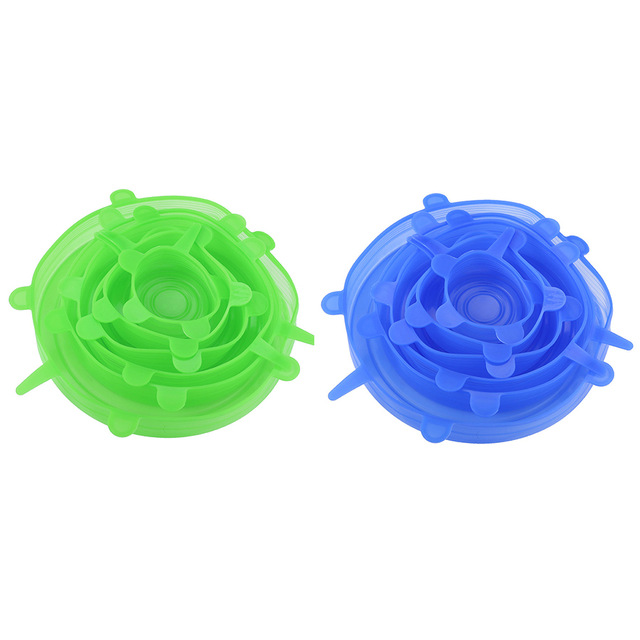 Funda de silicona para PC, tapas elásticas reutilizables para envolver comida hermética, mantener el bol sellado fresco, utensilios de cocina, 12 Uds.: 6 Green 6 Blue