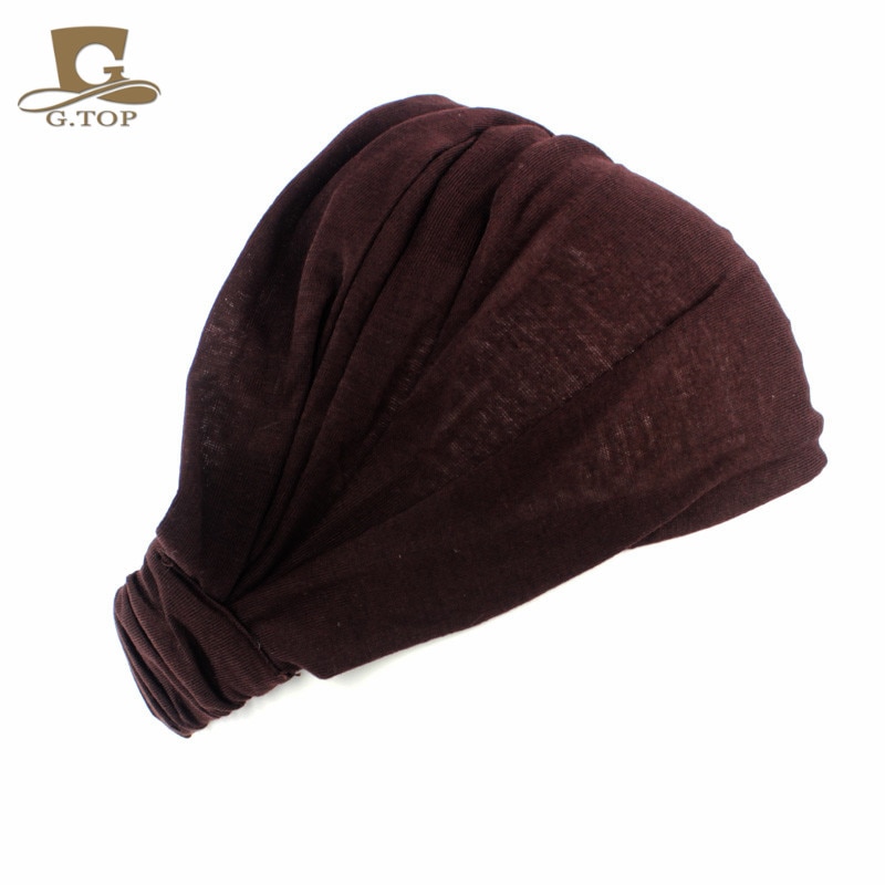 Diadema de algodón para mujer, turbante, bandas elásticas para el cabello de Color sólido, diadema para Yoga, diadema para el cabello de maquillaje, Bandana 2 en 1, accesorios para el cabello: Castaño