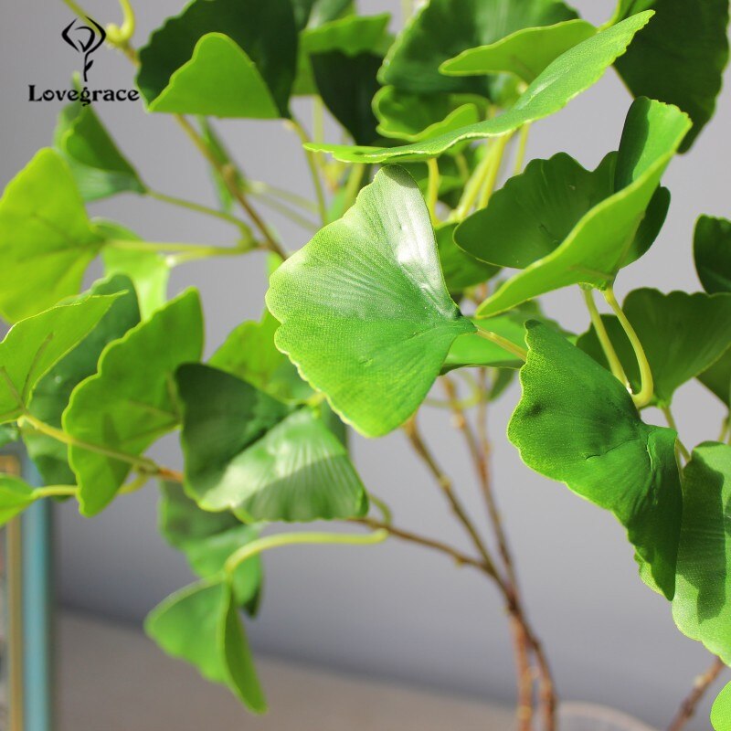 Lovegrace konstgjord växt ginkgo blad 3 gafflar jungfruhår träd handgjord grön växt diy bukett blomsterarrangemang ginkgo biloba