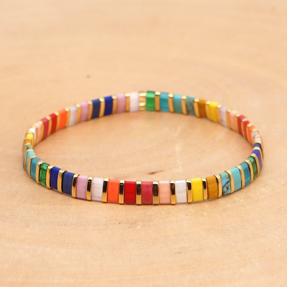 Pulsera Bohemia MIYUKI para mujer, brazalete de cuentas de TIla multicolor, joyería étnica, Bisutería: HDB141-2