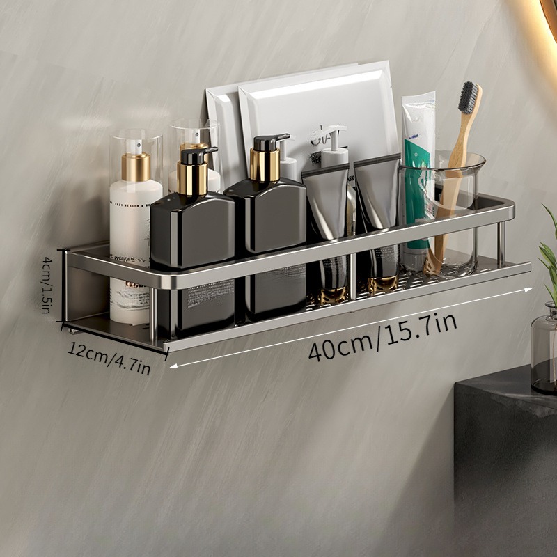 Estante para baño, organizador de almacenamiento de maquillaje, estante para champú de aleación de aluminio, estante ducha, accesorios de baño, estante de pared sin taladro repisa pared baño estanterías de baño: Verde claro
