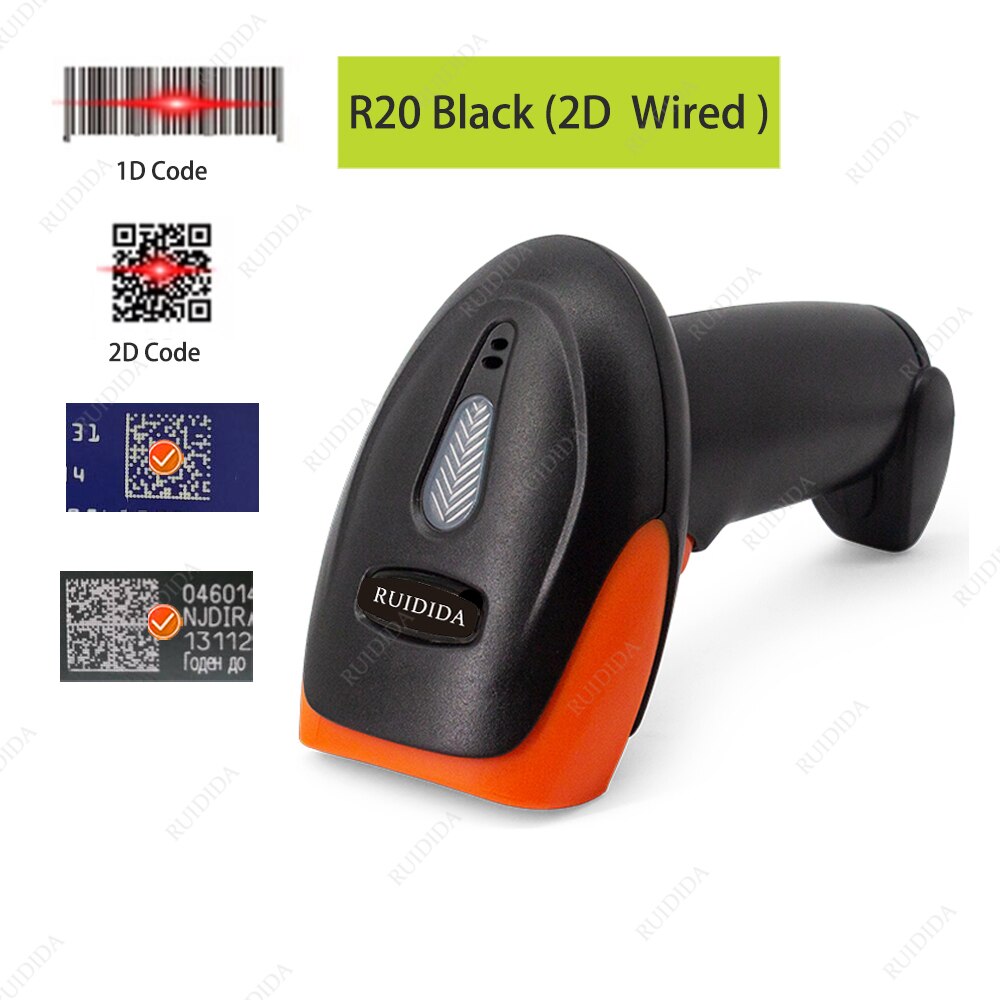 Scanner di codici a barre 2D Wireless cablato con supporto scansione a rilevamento automatico lettore di codici a barre QR PDF417 per pagamento mobile: R20 2D Wired Black