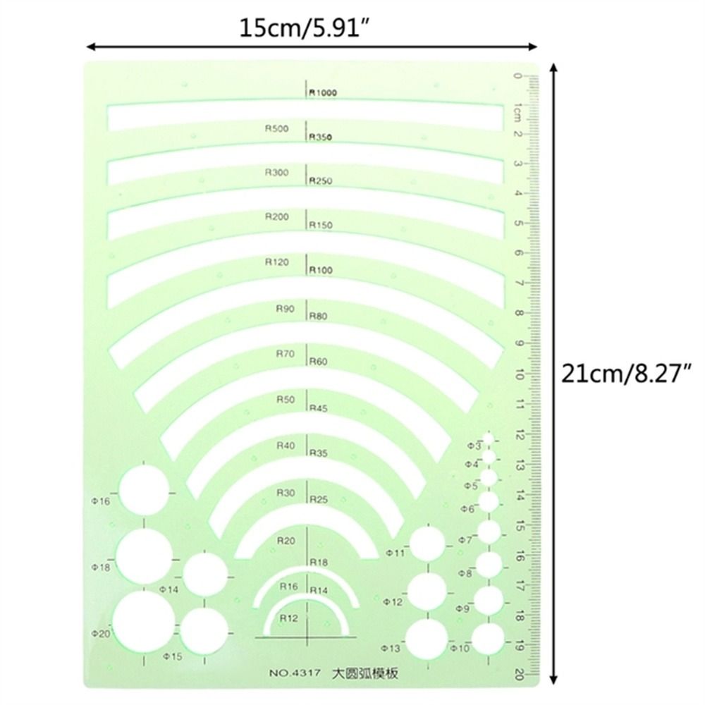 17 Styles Rulers Green Plastic Circles Geometric Template Ruler Stencil Measuring Tool Stationery Students Drawing Curve Ruler: light yellow