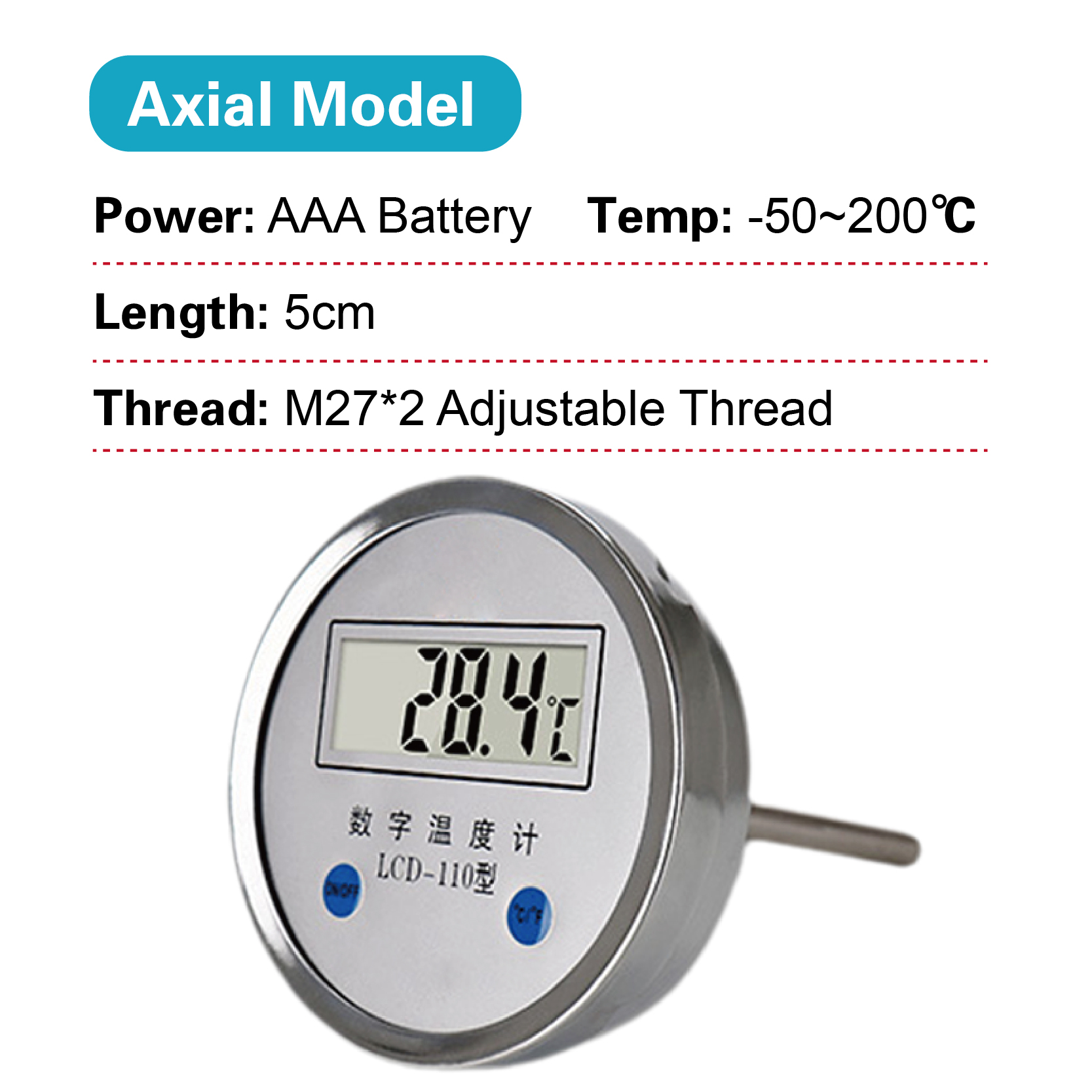 LCD-110 Digital Bimetallic Thermometer LCD Display Industrial High Precision Water Temperature Gauge Stainless Steel Sensor: Khaki