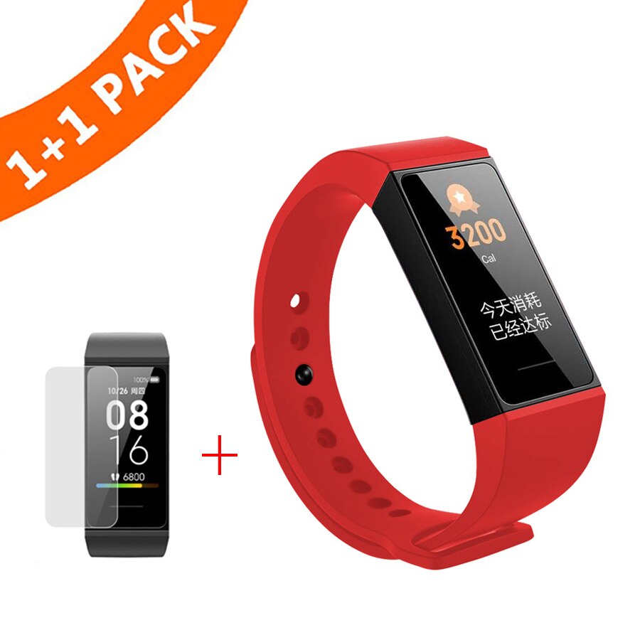 Pulsera para Xiaomi Redmi Band, correa de silicona para pulsera inteligente Redmi Band con Protector de pantalla: Rojo