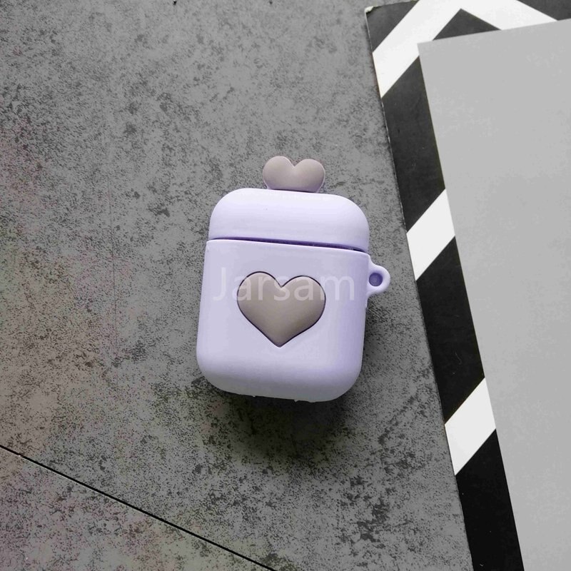 2020 per Airpods 2 Custodia In Silicone Del Punto Del Fumetto di Caso Della Copertura Per Apple Airpods Sveglio del Trasduttore Auricolare 3D caso Cuffia Per Earpods christm: Purple Hearts