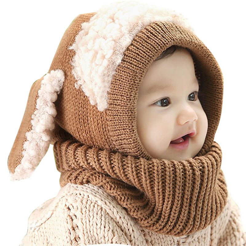 Chapeau d&#39;hiver avec écharpe pour bébé, bonnet à capuche, couvre-chef tricoté, mignon, pour enfants: Coffee