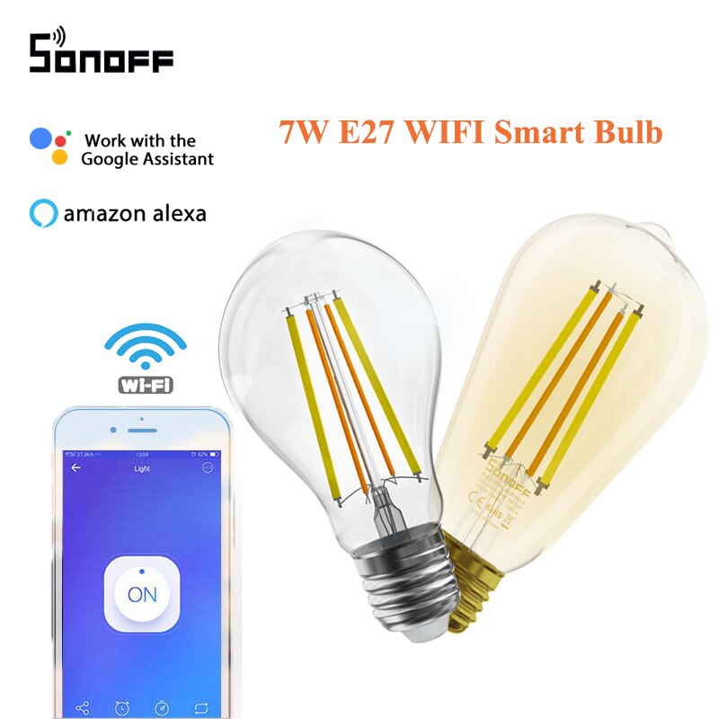 SONOFF – ampoule intelligente WIFI 7W E27, 1/2/5 pièces, lampe LED sans fil, Filament lumineux, application eWelink, commande vocale, fonctionne avec Alexa Google Home