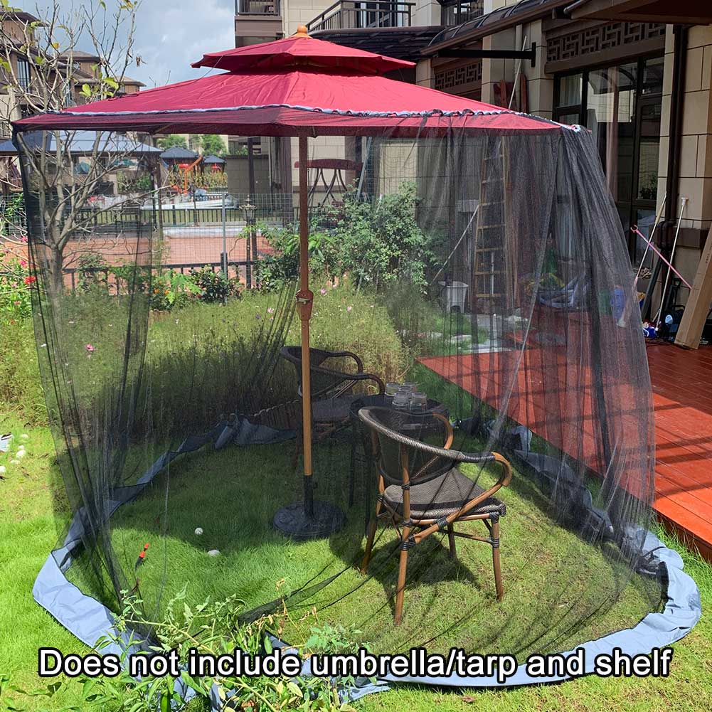 Screen Double Zipper Polyester Mesh Universal Courtyard Cover Cantilever Lawn Table Umbrella Mosquito Net Outdoor Patio Hanging: Black / A3