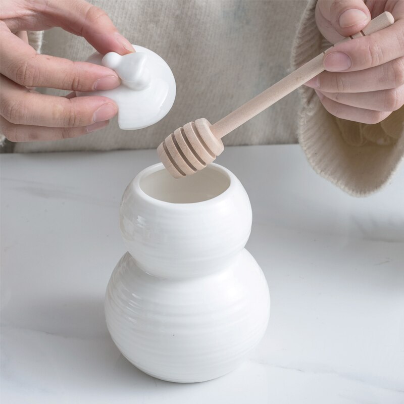 White Honey Jar,Ceramic Honey Pot,with Dipper and Lid,for Kitchen Use,Home Accessory,Honey Squeeze Dispenser: 3