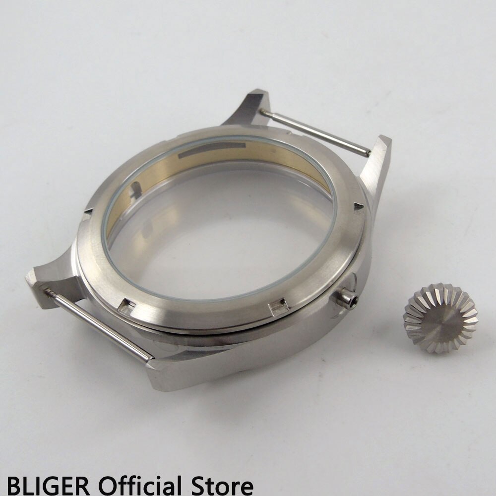 43mm Bliger rvs saffierglas horloge case fit ETA 6497 6498 beweging heren horloge case ok3a