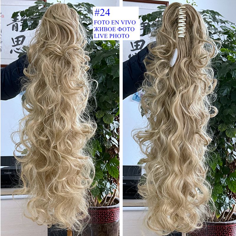 Luxury for Braiding 76cm 210g Long Wavy High Temperature Fiber Synthetic Hair Pieces Claw Clip Ponytail Extensions for Women: 25#