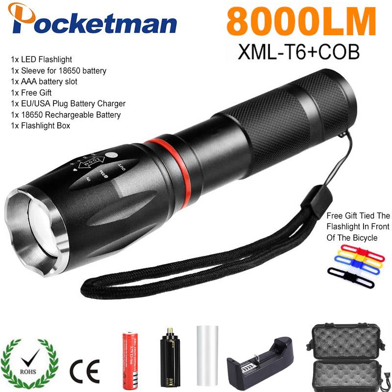8000 Lumen LED Taktische Taschenlampe T6 + Kolben Laterne Magnetische 6-Modi Wasserdichte Taschenlampe für Notfall mit 18650 batterie ladegerät: E