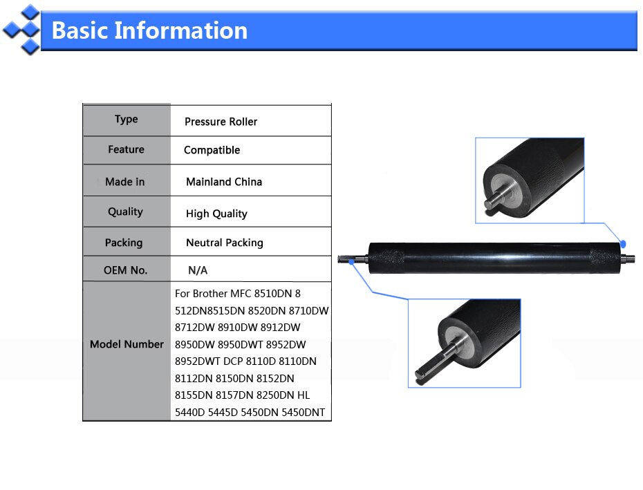 1X Compatible Lower Fuser Roller Replacement for Brother MFC 8510 8910 DCP8110 8112 8152 8157 8250 HL5440 5445 5452