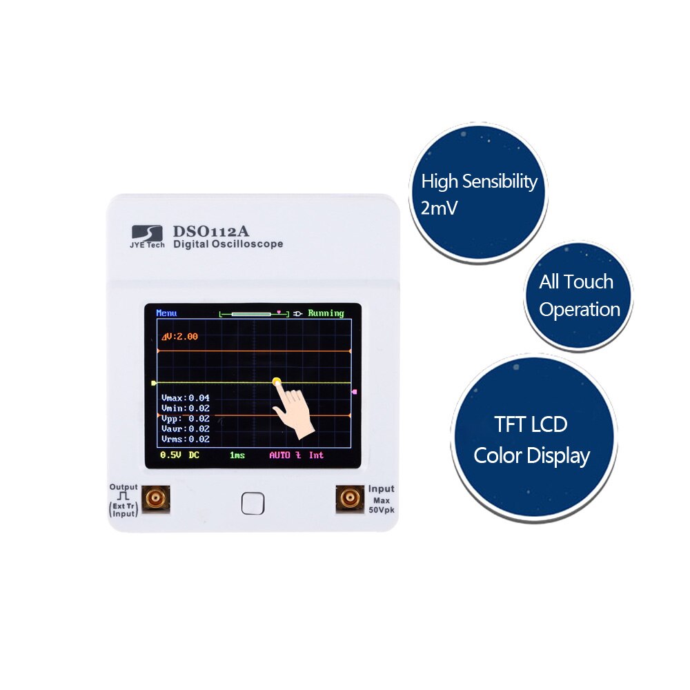 Osciloscopio DSO 112A TFT pantalla táctil portátil Mini Osciloscopio Digital interfaz USB 2MHz 5msps oscyloskopy osciloscop