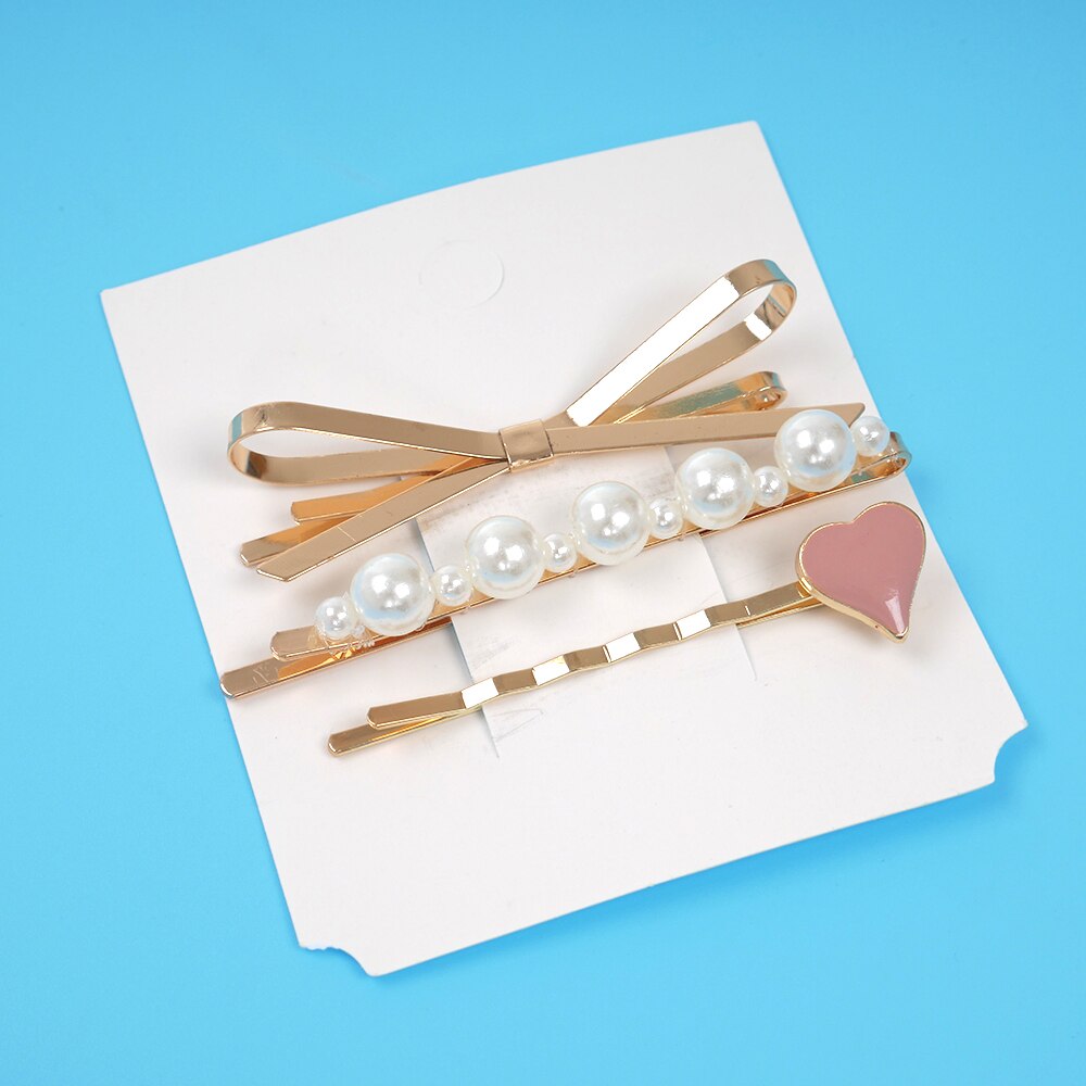 1 Set Vintage Pearl Metal Hair Clip Simple Love Heart Shape Barrettes Hairpin For Women Girls Hair Accessories