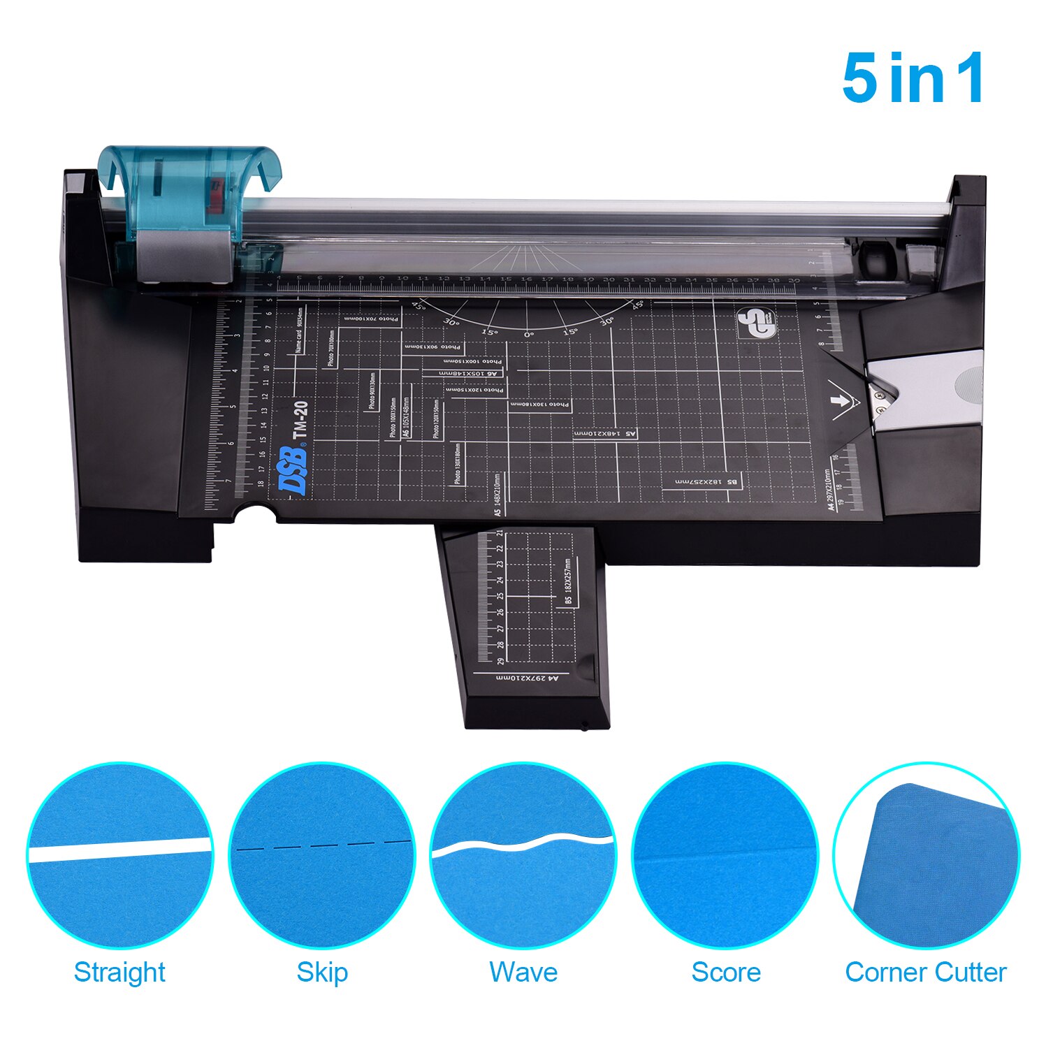 DSB 5 in 1 Paper Trimmer Multi-Functional A4 Paper Photo Cutter Straight Skip Wave Score Corner Cutter with 12 Inch Cut Length