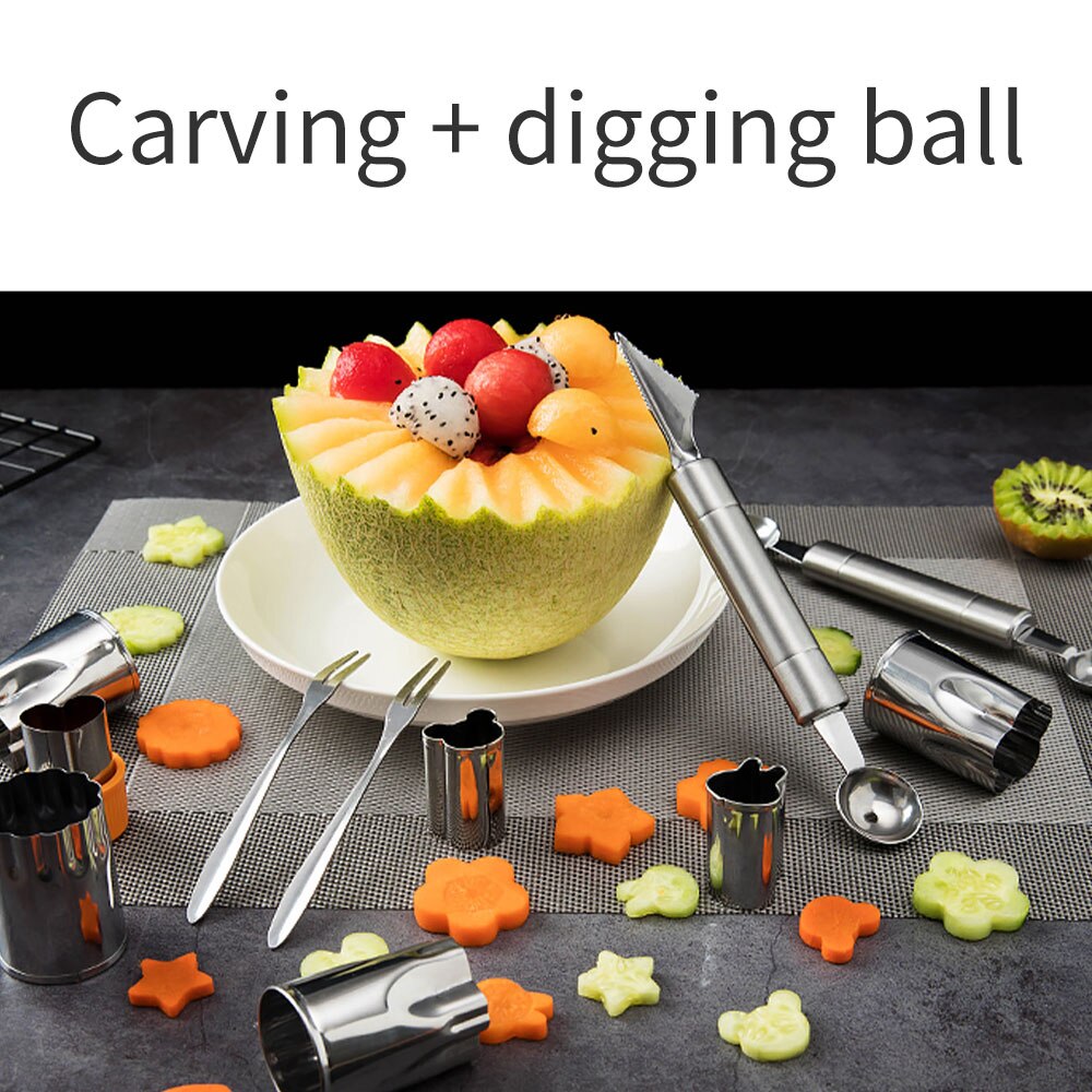 Melone Baller notizia in anticipo impostato coltello da intaglio in acciaio inossidabile anguria cantalupo scoop per tagliare e raccogliere frutta meloni strumenti