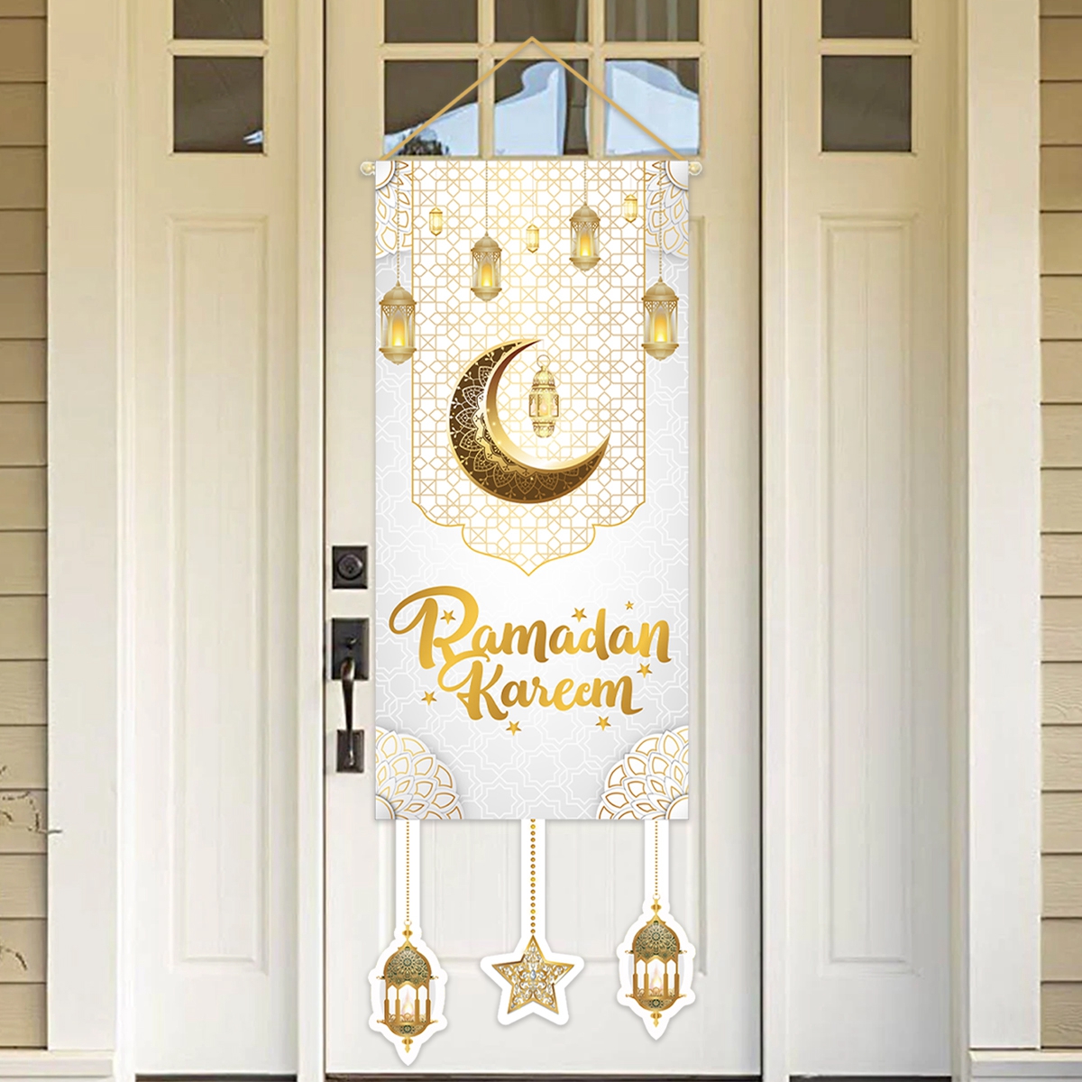 Eid mubarak pendurado bandeira ramadan decoração para casa 2025 ramadan kareem islâmico muçulmano fontes de festa eid al adha presentes