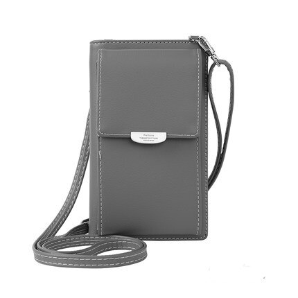 Women Casual Wallet Brand Cell Phone Wallet Big Card Holders Wallet Handbag Purse Clutch Messenger Shoulder Straps Bag: Gray